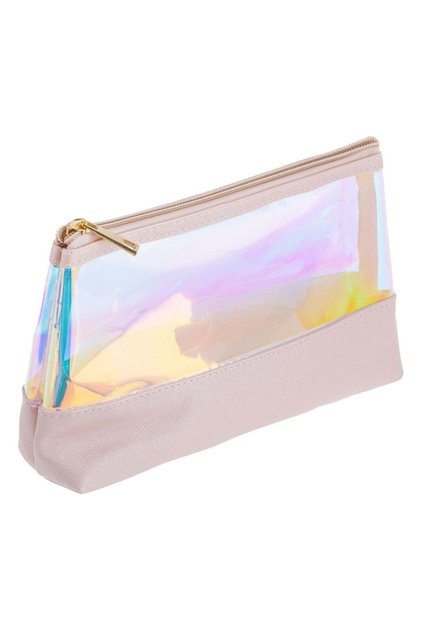 Portfard Roz Holografic cu Fermoar Auriu 22x6x14cm