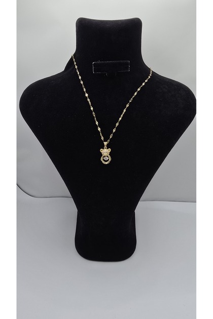 Stainless Steel Gold Color Teddy Bear Model Zircon Stone Necklace