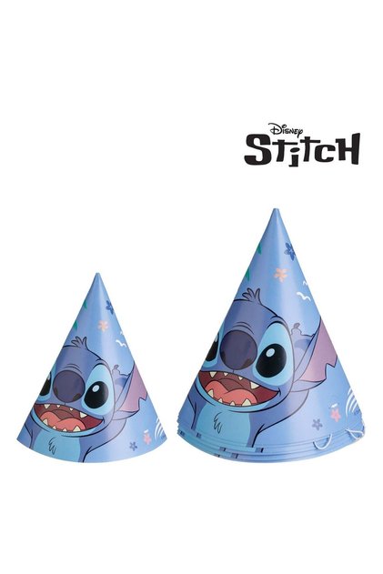 Coifuri din Carton de Petrecere Bleu Roz cu Model Stitch 16cm - 6buc