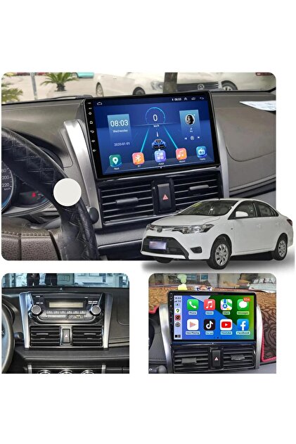 شاشة سيارة 4K MR C بنظام أندرويد لسيارة تويوتا يارس من 2014 إلى 2017 مع نظام Apple CarPlay