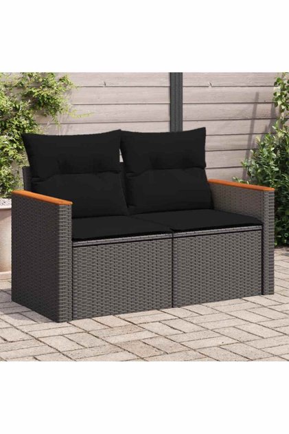 Garden Sofa with Cushions 2-Seater Black Poly Rattan