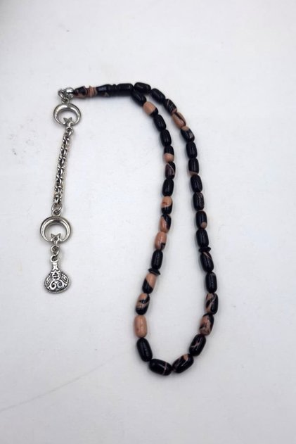 Marbled Cream-Brown Ankle-Length Capsule Cut Amber Rosary
