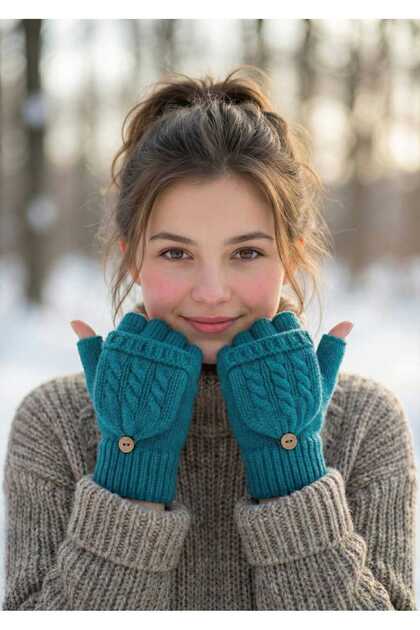 قفازات صوفية نسائية صديقة للشتاء مع غطاء