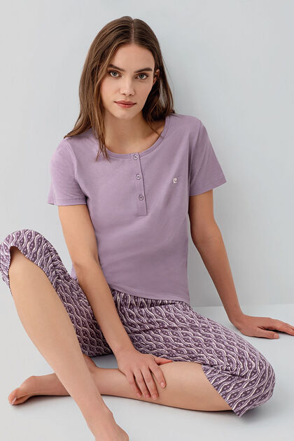Women's Judge Collar Embroidered Summer Regular Fit Purple Capri Suit Pc9183-S-V1