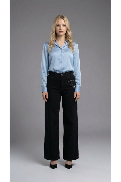 Women's High Waist 100% Cotton Wide Leg Baggy Jeans Comfort Fit
