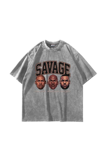 تيشيرت أبيض قابل للغسل للجنسين من Savage Boys مطبوع قصة فضفاضة