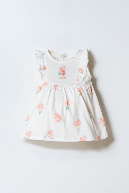 Baby Girl Crew Neck Embroidered Summer Regular Fit White Dress Usb2985-C-V1