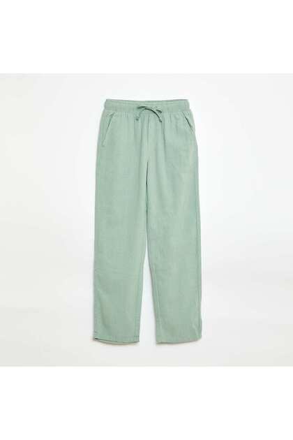 Regular Fit Linen Blend Trousers GREEN
