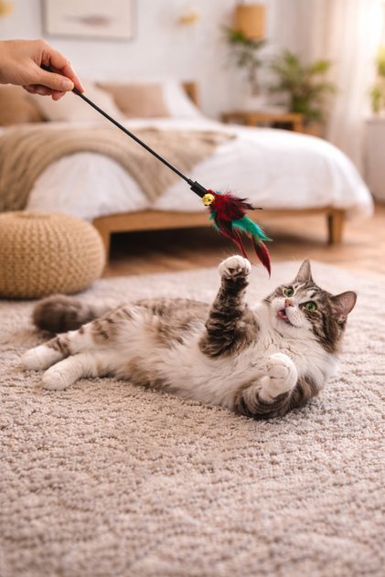 Rattling Feather Play Stick for Cats Bell Cat Toy | Moving Cat Entertainment Stick