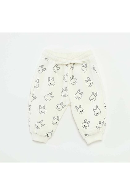Fleece Joggers with Kangaroo Pocket and Novelty Ears WHITE