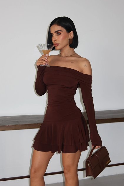 Madonna Collar Sandy Bitter Brown Mini Dress
