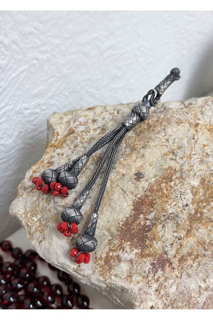 Pure Silver Handmade Trabzon Kazaziyesi Colorful Beaded Quadruple Prayer Beads with Tassel