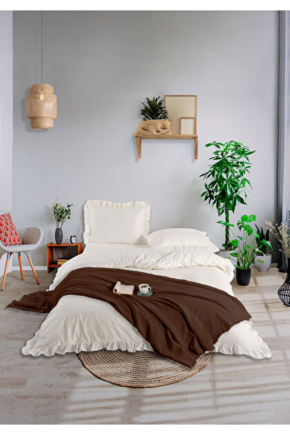 100% Cotton 4-Layer Muslin Double Bedspread Brown 200 X 230 cm