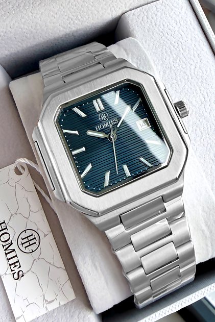 Original Gift Men's Wristwatch with Calendar Silver Color Steel Band 3 Atm Water Resistant Hme2078C2