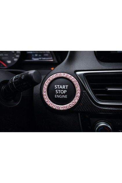 Kadınlara Özel Araç İçi Pembe Taşlı Start Stop Düğme Halkası