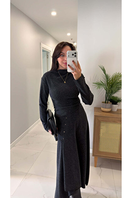 Nedros Anthracite Asymmetrical Cut Blouse