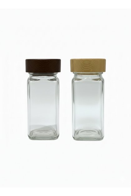 Glass Spice Jar with Acacia and Bamboo Lid | Transparent Glass Salt Shaker | Modern Kitchen Organizer Set of 2