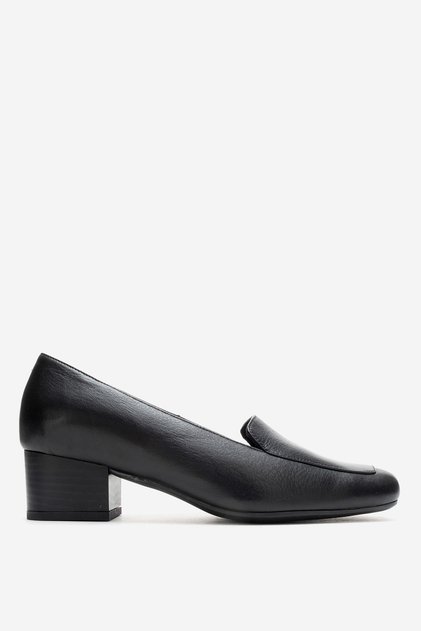Women's Square Heeled Classic Shoes Real Leather Mt 13312 Black