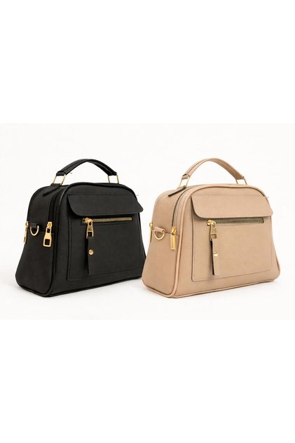 Women's Daily Black and Taupe Hand and Shoulder Bag Set of 2
