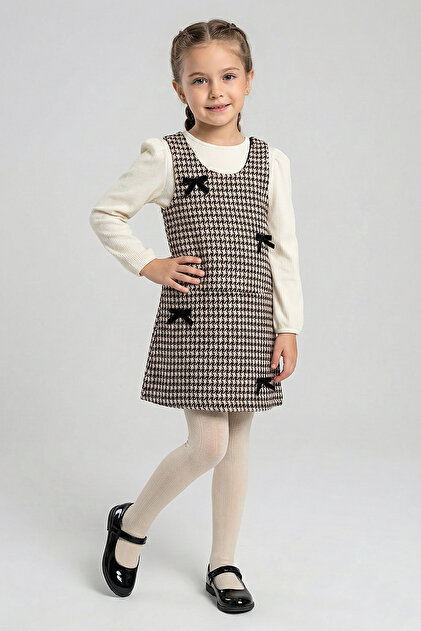 Girls' Bow Detailed Dress - Long Sleeve Bodysuit 2-Piece Set