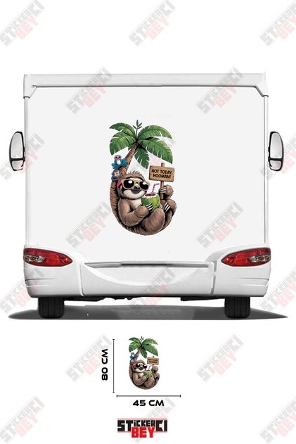 Lazy Animal Sleeping on Palm Tree Visual Caravan Sticker Decoration