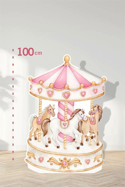 3 Atlı Pembe Atlıkarınca Konseptli | Tasarımlı Kapı | Oda | Dekor 100 cm Ayaklı Pano