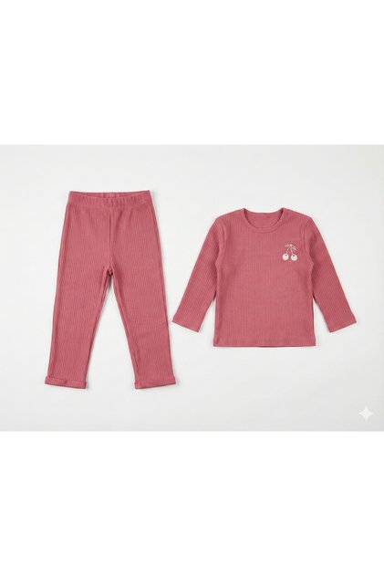Set de 2 piese cu broderie de cireșe pentru fetiță și copil