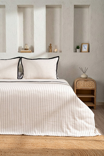 Clasiy Beige/Black Striped Double Duvet Cover Set 2504