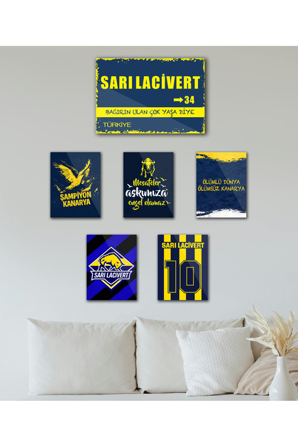 6 Parça "fęnęrbahçe" Sarı Lacivert Kanarya Futbol Taraftar Sözleri MDF Dekoratif Tablo Sokak Tabela