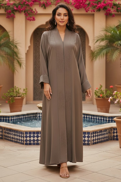 Modern Elegant Brown Abaya Premium Modest Fashion For Women Rhinestone Decorated Muslim Abaya