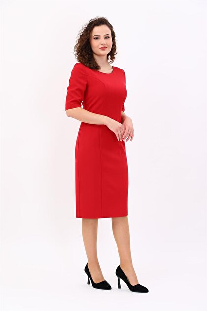 ÖNDER ÖZSOY Elegant Short Sleeve Cocktail Women's Dress-Red- Trendyol