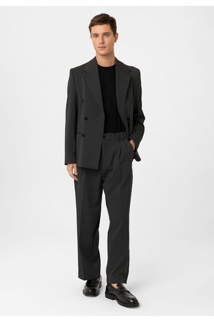 Antrasit Relax Fit Kruvaze Erkek Blazer Ceket