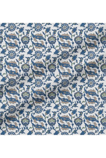 Blue Porcelain Patterned Digital Printed Upholstery Sofa Fabric, Throw Pillow, Cushion Fabric