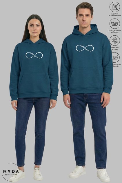 Dear Couple Combination Forever Printed Hoodie Hooded Fleece-Lined Oversized Cotton Sweatshirt 2-Piece Set