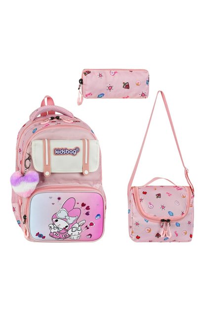 Korean Style Primary School Bag with Orthopedic Accessories, Cover, Thermal Lunch Box and Pencil Case