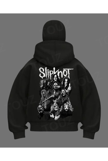 Slipknot Printed Unisex Snow Masked Hooded Zippered Oversized Black Sweatshirt