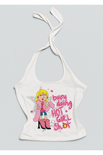 Kadın Boyundan Bağlamalı Üst Bluz Crop Top Likralı