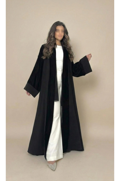 MWE914 - Black crepe velvet abaya, flared cut