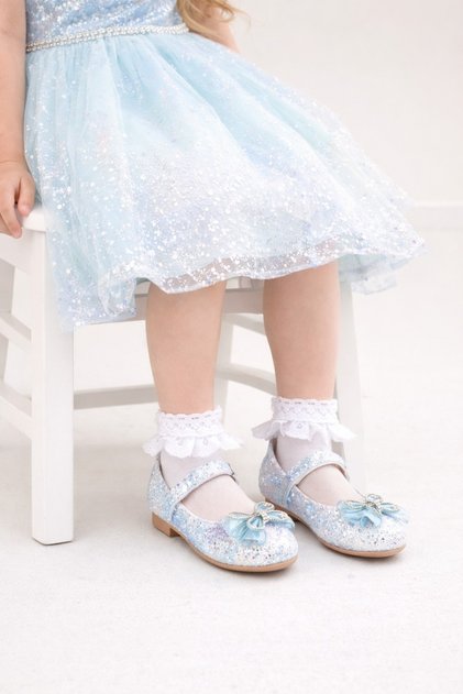 Sparkly Sand Glitter Textured Butterfly Figure Detailed Girls' Ballerina Shoes