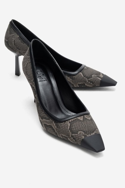 Rona Gray Patterned Matte Toe Women's Heeled Shoes