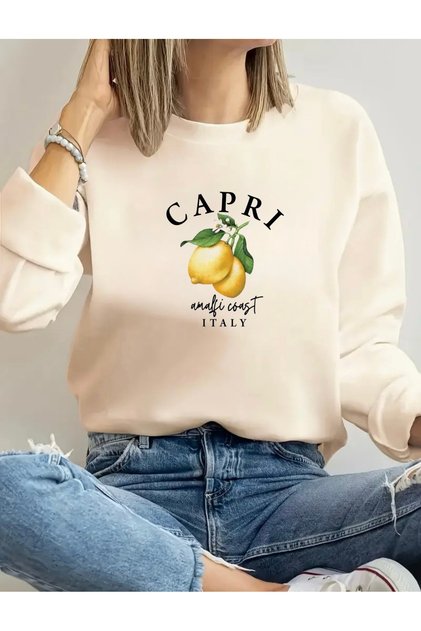 CAPRI BEDRUCKTES ÜBERGRÖSSIGES UNISEX-SWEATSHIRT MIT RUNDHALSAUSSCHNITT FÜR DAMEN/HERREN