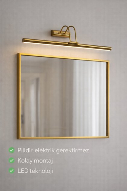 MODERN GOLD KASA GÜN IŞIĞI PİLLİ DUVAR TABLO AYNA ÜSTÜ AYDINLATMA DEKORATİF KUĞU APLİK