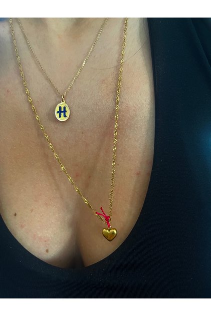 Steel Auger Chain Pink String Heart Necklace