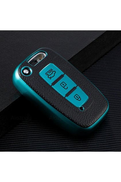Hyundai, Kia Compatible Ix35, I30, Tucson, Elentra, Rio, Sportage, Sorento Leather Look Tpu Key Case Cover (Green)