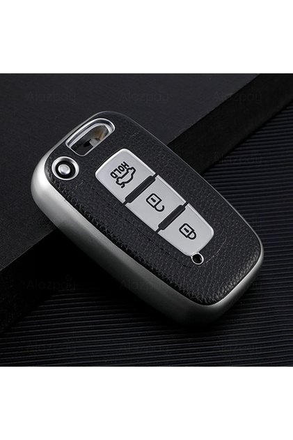 Hyundai, Kia Compatible Ix35, I30, Tucson, Elentra, Rio, Sportage, Sorento Leather Look Tpu Key Case Cover (Silver)