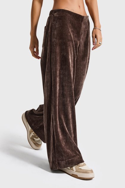 Braune Damen-Hose aus Samtstoff in Palazzo-Passform, Größe W5-16
