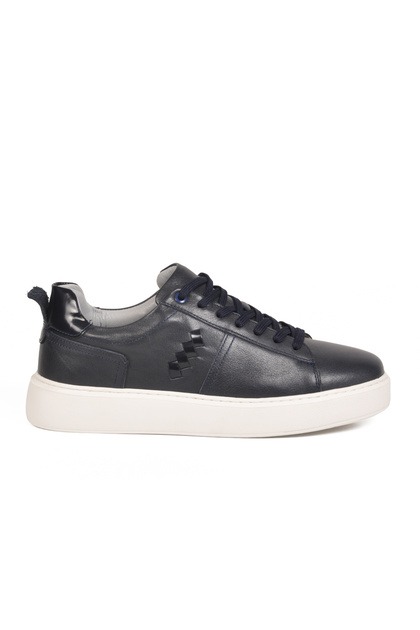 Navy Blue Genuine Leather Men's Casual Shoes 751023 m