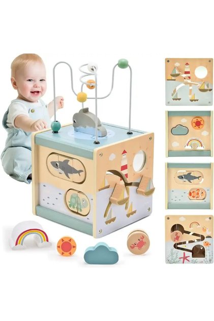 Cub Montessori din Lemn Jucarie Educativa 6 in 1 pentru Copii