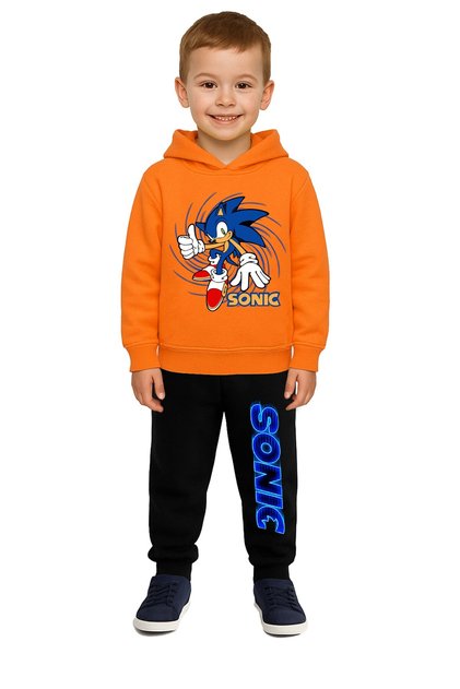 Sonic Printed Children's Tracksuit Set 3 Thread Ş Fleece-Lined Cotton Fabric Hooded