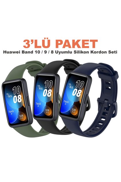 Huawei Band 10 / 9 / 8 Compatible 3-Pack Silicone Cord Set with Buckle - Soft Durable Sports Strap